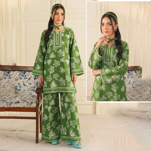 POPPIN 2PC Winter Unstitched - Forest Green Luxury