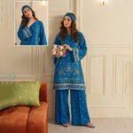 POPPIN 2PC Winter Unstitched - Denim Blue Embroidered