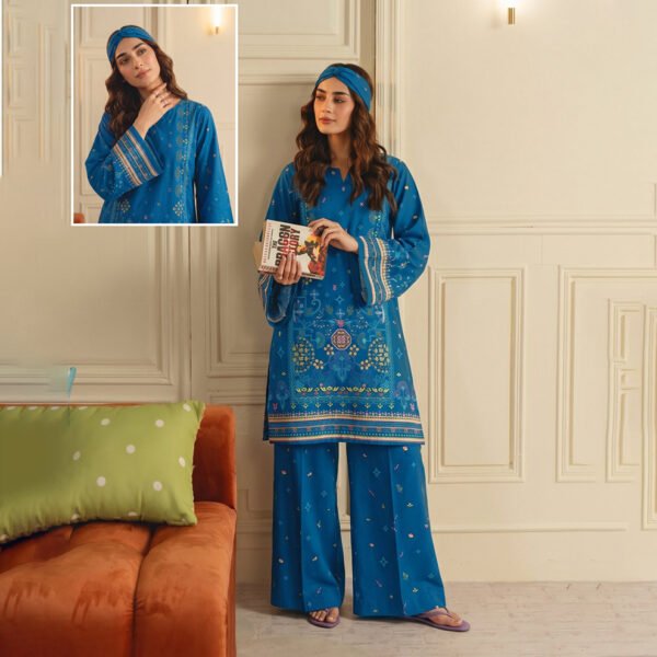 POPPIN 2PC Winter Unstitched - Denim Blue Embroidered