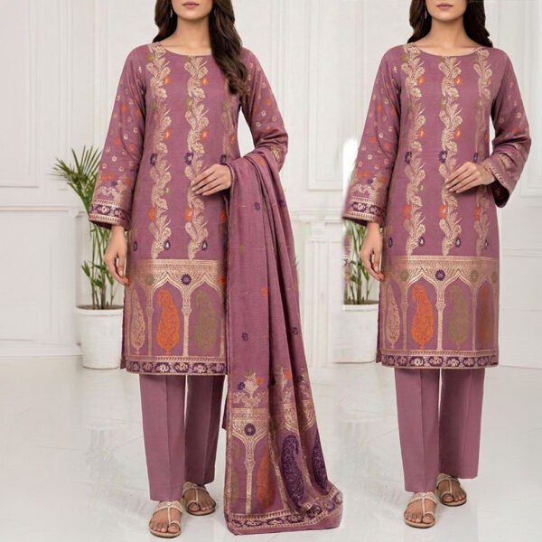 Zari Zeens Viscose Jacquard 3 Piece - Mauve Floral