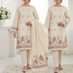 Zari Zeens Viscose Jacquard 3 Piece - Ivory Floral