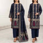Zari Zeens Viscose Jacquard 3 Piece - Navy Blue Floral