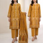 Zari Zeens Viscose Jacquard 3 Piece - Mustard Gold Paisley